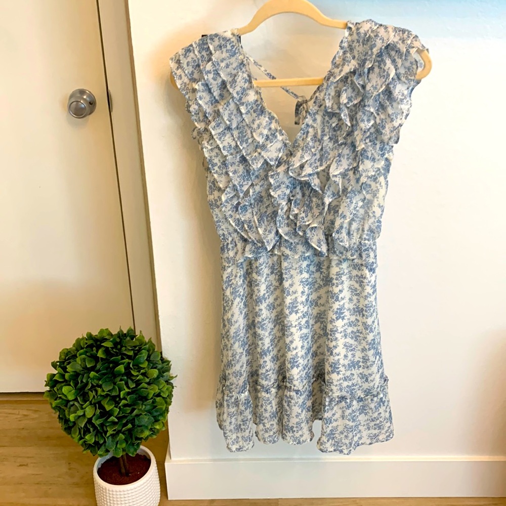 Storia Mini Ruffle Blue and White Dress
